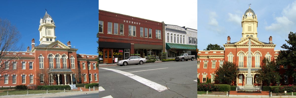 Real photos of Marshville, NC — Union County Courthouse, Marshville neighborhoods, and local homes