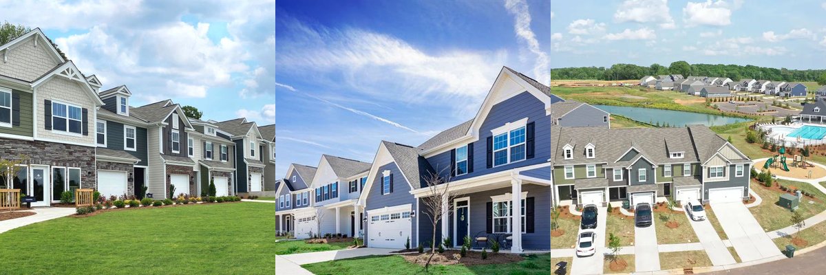 Real photos of Union County neighborhoods — new construction, historic downtown Marshville, and Weddington