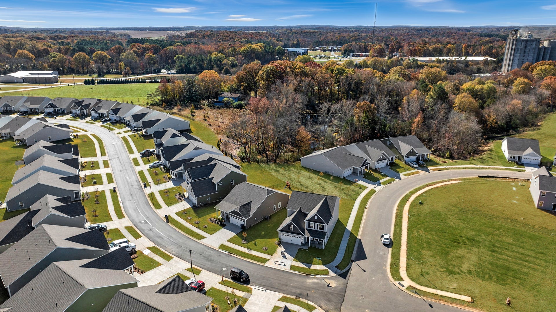 Aerial view of Cottages at Marshville neighborhood in Union County